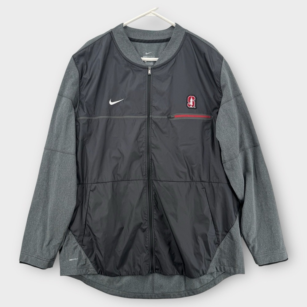 Nike Shield Stanford Cardinal Full Zip Jacket Mens XXL Gray Windbreaker‎ NCAA